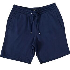 H&M Mens Large Navy Drawstring Shorts Regular Fit Cotton Blend